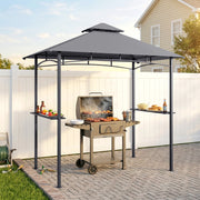 Outsunny - 8' x 5' BBQ Grill Gazebo Tent with Double Tiered Canopy for Outdoor Sun Shade, Grey