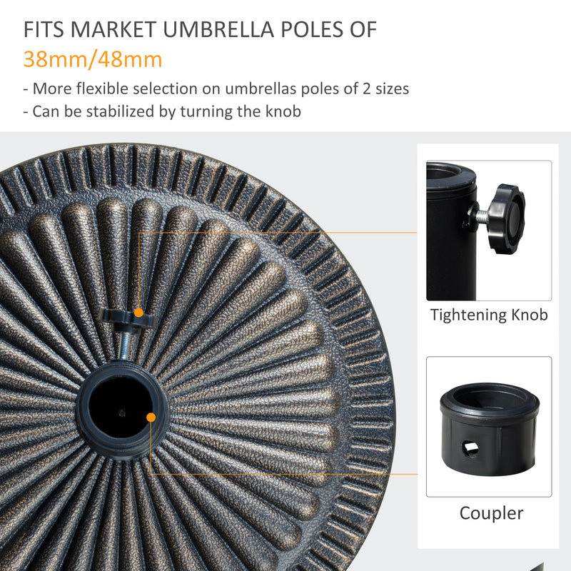 Outsunny - Round Umbrella Base Φ19.1", 31.5 lbs Resin Stand with Decorative Design for Poles 1.5"/1.9", Bronze — 84D-191