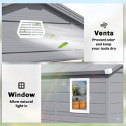 8' x 6' PP Garden Storage Shed with Latch Door, Vents, Window, Sloped Roof, Dark Grey
