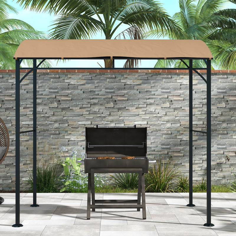 Outsunny - 7' x 5' Garden Grill Canopy, BBQ Grill Gazebo Tent with Steel Frame and Hooks, Outdoor Sun Shade, Dark Brown