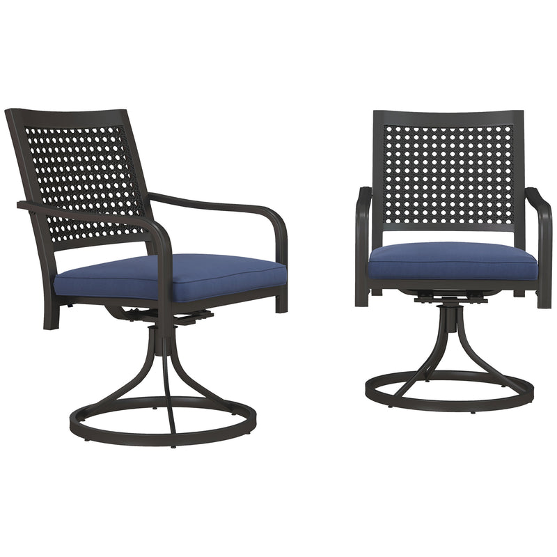 Outsunny - 2 Pieces Patio Swivel Chairs with Cushion, Outdoor Swivel Rocker with Curved Armrests, Backrest for Garden, Balcony, Porch, Navy Blue