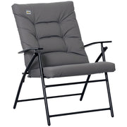 Outsunny - Foldable Lounge Chair, Fabric Upholstered Recliner, Outdoor Lounger with Armrest, Metal Frame for Backyard, Grey