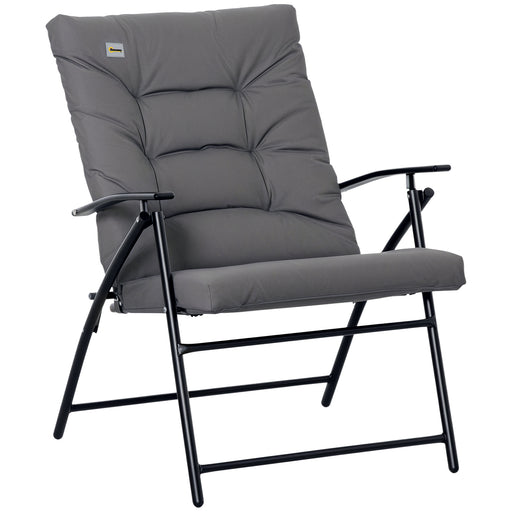 Outsunny - Foldable Lounge Chair, Fabric Upholstered Recliner, Outdoor Lounger with Armrest, Metal Frame for Backyard, Grey