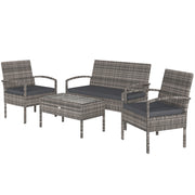 Outsunny - 4 Pieces Patio Furniture Set with A Loveseat, Two Armchairs and A Coffee Table, Outdoor Conversation Set, Dark Grey