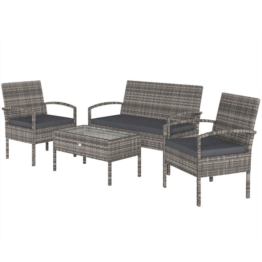 Outsunny - 4 Pieces Patio Furniture Set with A Loveseat, Two Armchairs and A Coffee Table, Outdoor Conversation Set, Dark Grey