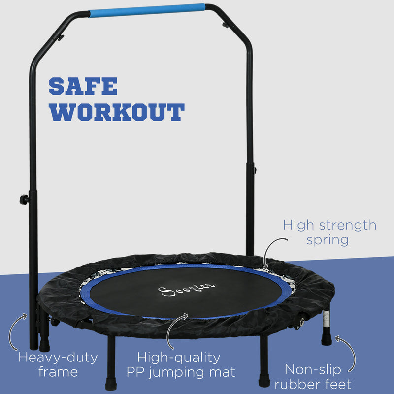 Soozier 40" Foldable Mini Fitness Trampoline, with Adjustable Foam Handle, Blue