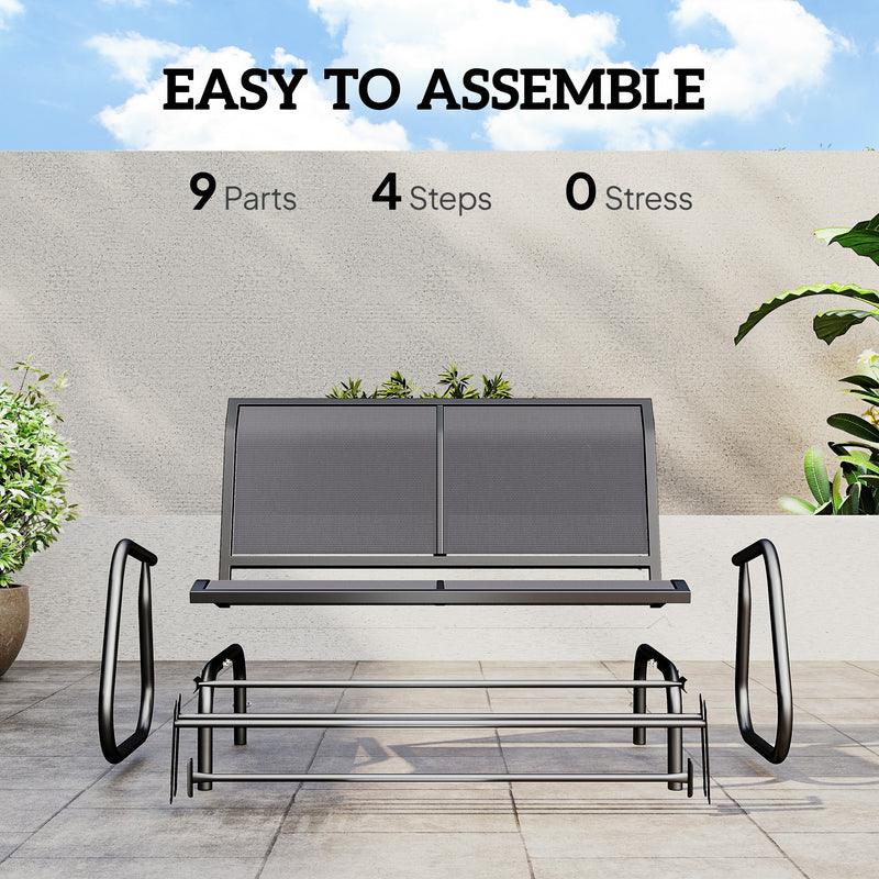 Outsunny - Patio Double Glider Outdoor Steel Sling Fabric Gliding Bench Garden Swing Chair Heavy-Duty Porch Rocker Garden Loveseat Grey