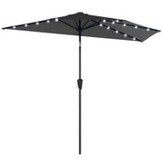 Outsunny - Half Outdoor Patio Umbrella with Solar LED Lights Half Umbrella with Crank 105.1" x 53.5" Black