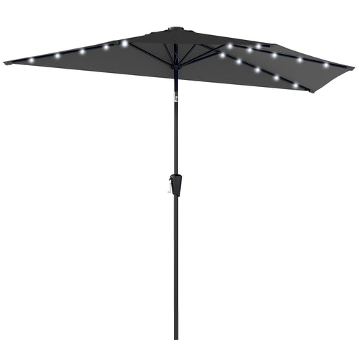 Outsunny - Half Outdoor Patio Umbrella with Solar LED Lights Half Umbrella with Crank 105.1" x 53.5" Black