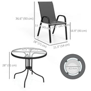 Outsunny - Five-Piece Steel Patio Set, with Glass-Top Table - Black