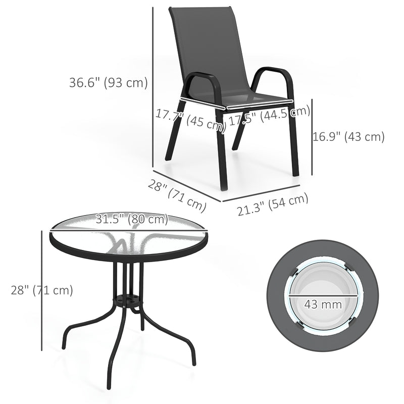 Outsunny - Five-Piece Steel Patio Set, with Glass-Top Table - Black