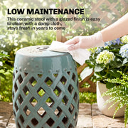 Outsunny - 12.4" x 17.9" Ceramic Garden Stool with Woven Lattice Design, Indoor & Outdoor Decorative Accent Stool, Blue