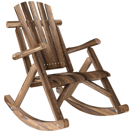Outsunny - Wooden Outdoor Rocking Chair, Oversized Adirondack Patio Rocker with High Back and Slatted Seat, Carbonized