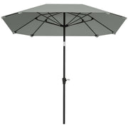 Outsunny - 7.6FT Aluminum Patio Umbrella Parasol 8 Ribs Outdoor Market Umbrella with Crank, Push Button Tilt for Deck, Backyard and Lawn, Light Grey