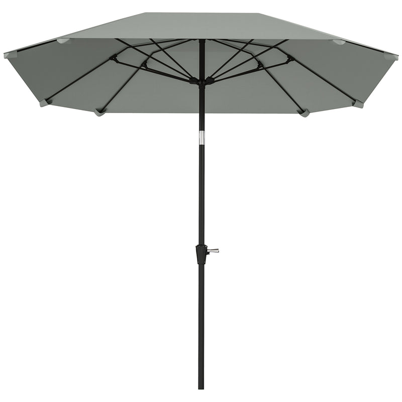 Outsunny - 7.6FT Aluminum Patio Umbrella Parasol 8 Ribs Outdoor Market Umbrella with Crank, Push Button Tilt for Deck, Backyard and Lawn, Light Grey