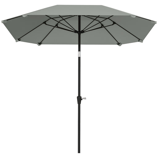 Outsunny - 7.6FT Aluminum Patio Umbrella Parasol 8 Ribs Outdoor Market Umbrella with Crank, Push Button Tilt for Deck, Backyard and Lawn, Light Grey