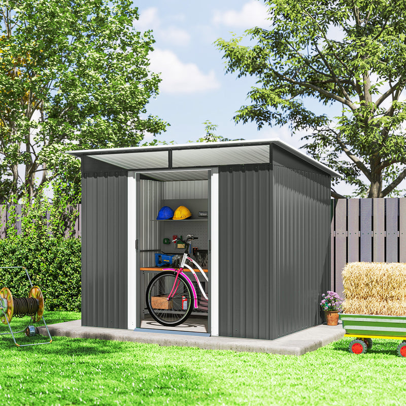 9' x 6.5' Outdoor Metal Garden Shed Utility Tool Storage Steel Backyard House, Dark Grey