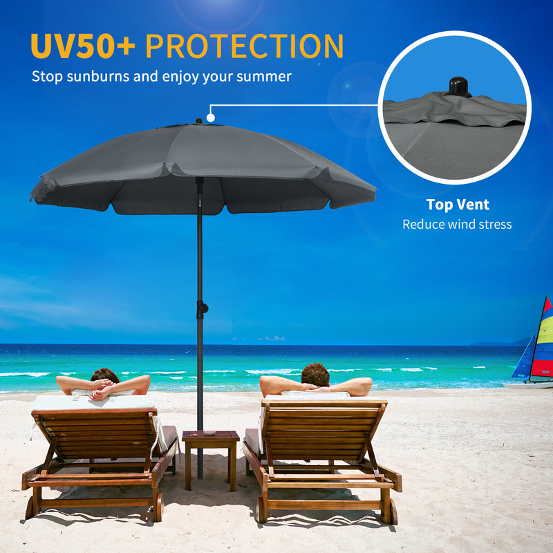 Outsunny - 6ft Beach Umbrella, Outdoor Sun Shade Parasol with Push Button Tilt, Ruffled UV50+ Vented Canopy, Dark Grey — 84D-221V00CG