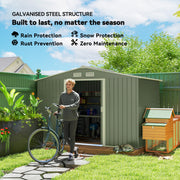 9.1'x6.4'x6.3' Garden Storage Shed w/ Foundation Kit Metal Tool Storage House w/ Double Doors Light Green