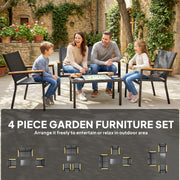 Outsunny - Outdoor 4 Piece Set Patio Furniture with Sofa, Tempered Glass Tabletop for Garden Backyard Porch, Black