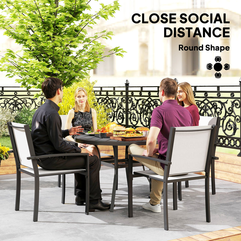 Outsunny - 5 Piece Outdoor Dining Set with Round Table and 4 Stackable Chairs, for Backyard, Lawn, Deck, Balcony, Pool Side