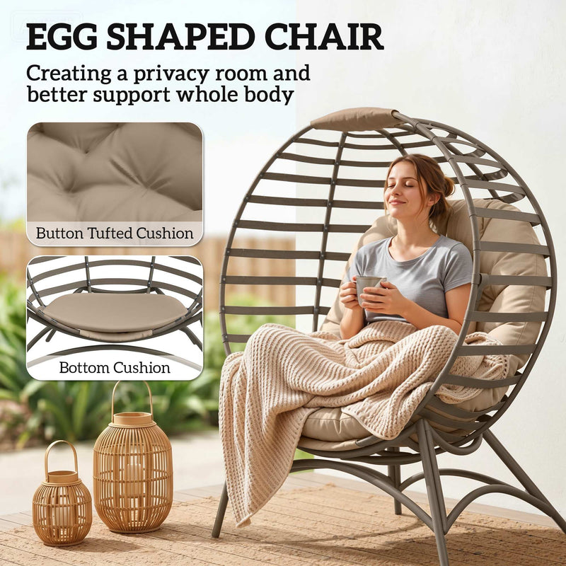 Outsunny - Egg Chair, Patio Lounge Chair, Foldable Basket Chair with Large Seat Cushion, Side Pocket, Sand