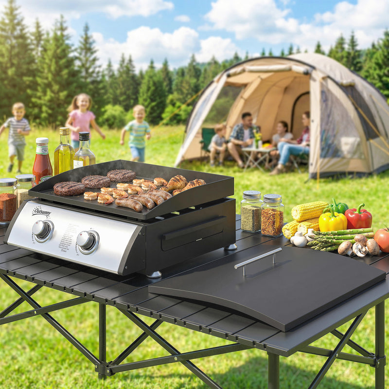 Outsunny - 2 Burner Liquefied Gas Grill, Portable Tabletop BBQ Grill, for Camping, Picnic, Silver