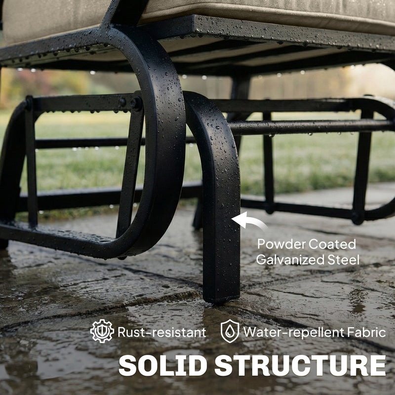 Outsunny - Patio Glider, Outdoor Glider Chair with Cushions, Steel Frame, Curved Armrests, Beige