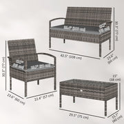 Outsunny - 4 Pieces Patio Furniture Set with A Loveseat, Two Armchairs and A Coffee Table, Outdoor Conversation Set, Dark Grey