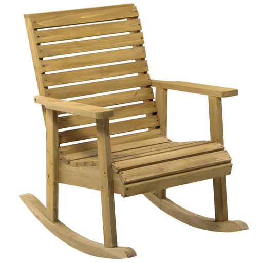 Outsunny - Wooden Outdoor Rocking Chair, Patio Traditional Rocking Chair, Slatted Structure Porch Rocker w/ Armrest for Both Outdoor and Indoor, Light Brown