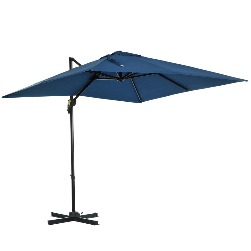 Outsunny - 8' x 8' Square Patio Hanging Offset Umbrella with 360° Rotation, Aluminum Outdoor Cantilever Parasol with Crank & Tilt, Sun Canopy Shelter with Cross Base, Dark Blue — 84D-051V00DB