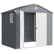 8' x 6' PP Garden Storage Shed with Latch Door, Vents, Window, Sloped Roof, Dark Grey