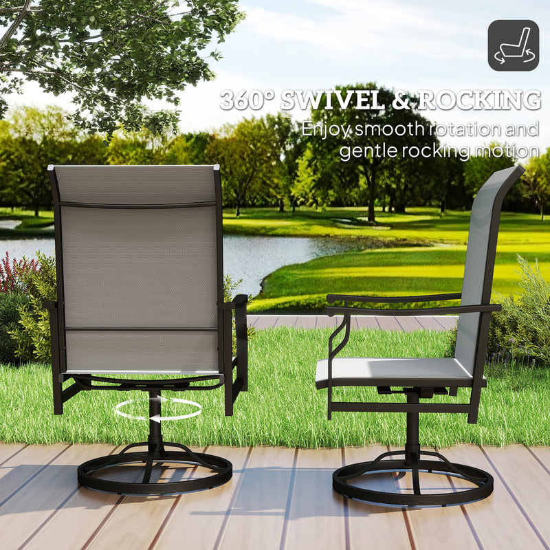 Outsunny - Patio Swivel Chair Set of 2, Swivel Rocker Outdoor Chairs with High Back, for Lawn Garden Backyard Deck, Light Grey