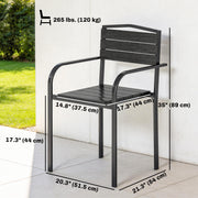 Outsunny - Stackable Patio Chairs Set of 4, Outdoor Dining Chairs with Slatted HDPE Seat, Armrests for Garden, Backyard, Black