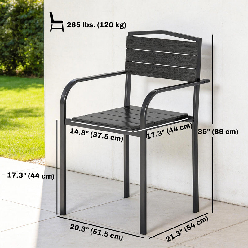 Outsunny - Stackable Patio Chairs Set of 4, Outdoor Dining Chairs with Slatted HDPE Seat, Armrests for Garden, Backyard, Black