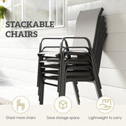 Outsunny - Outdoor Dining Sets for 8 with Stackable Chairs, Patio Dining Set with Glass Top Table for Garden, Patio, Backyard, Dark Grey