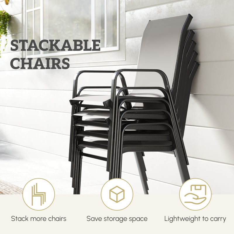 Outsunny - Outdoor Dining Sets for 8 with Stackable Chairs, Patio Dining Set with Glass Top Table for Garden, Patio, Backyard, Dark Grey
