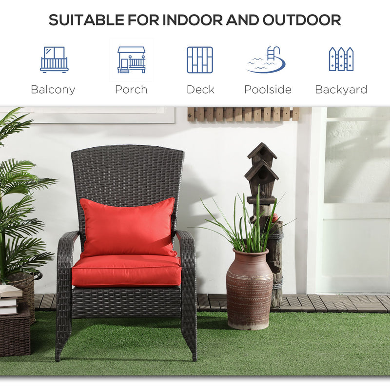 Outsunny - Patio Wicker Adirondack Chair, Outdoor Rattan Muskoka Chair with Cushions for Patio, Garden, Backyard, Red