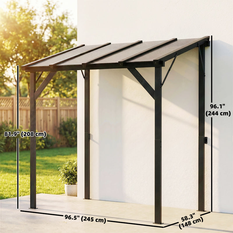 Outsunny - Hardtop Grill Gazebo, Lean-to BBQ Shelter with Polycarbonate Roof for Outdoor, Patio, Lawn