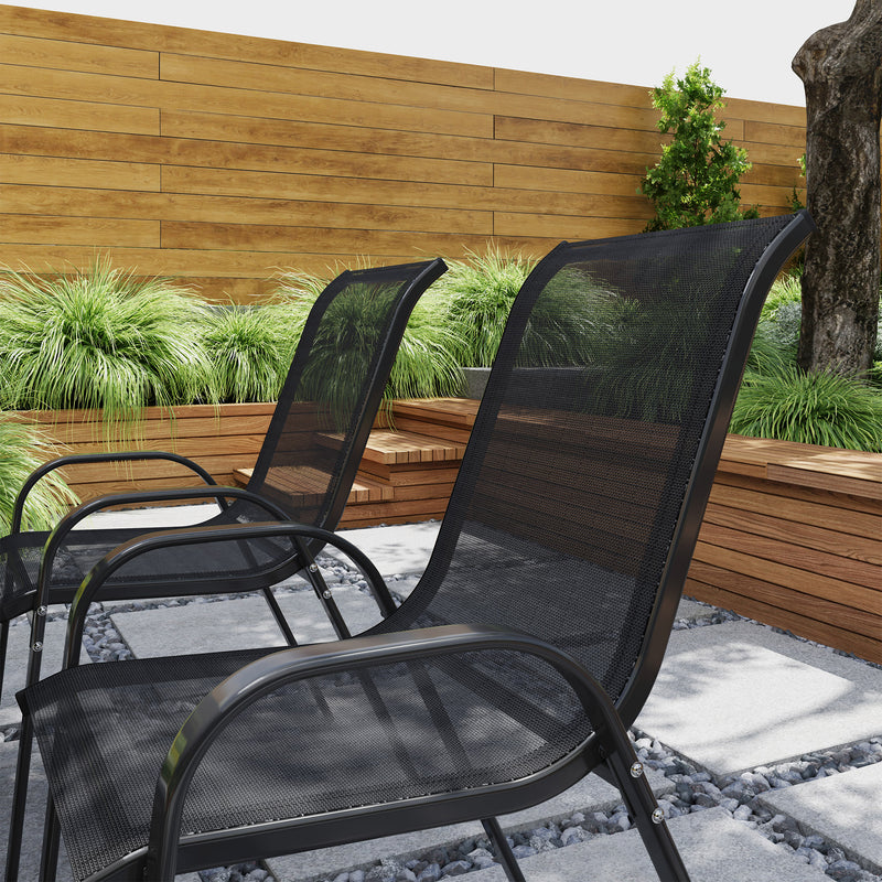 Outsunny - Set of 4 Outdoor Dining Chairs, Stackable Lawn Chairs with High Back, Breathable Mesh Seat for Garden Porch, Black