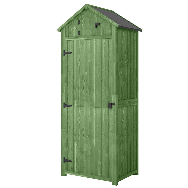 30" x 21" x 71" Garden Storage Shed, Outdoor Tool Utility Storage House with 3 Tier Shelves and Roof, Green