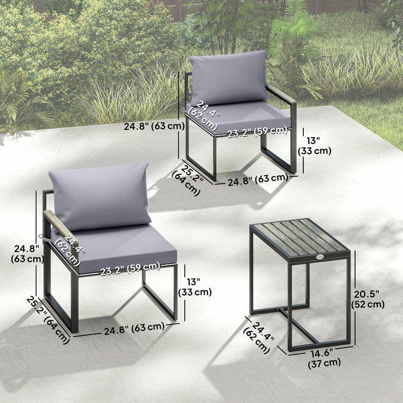 Outsunny - Outdoor Bistro Set, Patio Furniture Set with 2 Chairs and Side Table for Garden Balcony Poolside, Grey