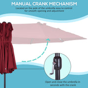 15ft Double-sided Patio Umbrella with Twin Canopy, Extra Large Outdoor Parasol with Crank for Pool, Deck, Market, Wine Red