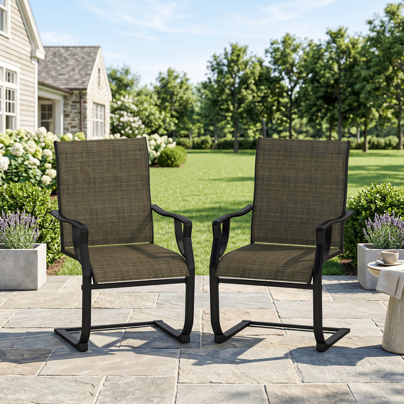 Outsunny - C Spring Motion Patio Chairs Set of 2 with Curved High Backrest, Armrest, All Weather Breathable Fabric, Metal Frame