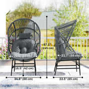 Outsunny - Wicker Egg Chair, 330 lbs Outdoor Rattan Lounge Chair with Thick Cushion, Headrest, Steel Frame, Dark Grey