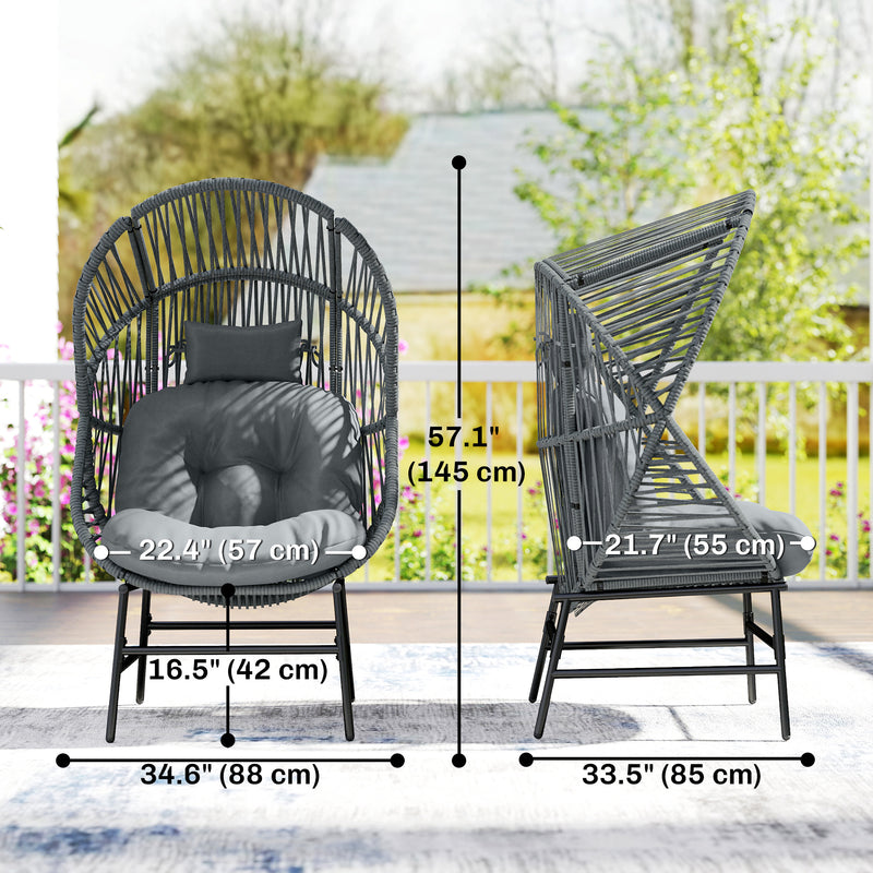 Outsunny - Wicker Egg Chair, 330 lbs Outdoor Rattan Lounge Chair with Thick Cushion, Headrest, Steel Frame, Dark Grey