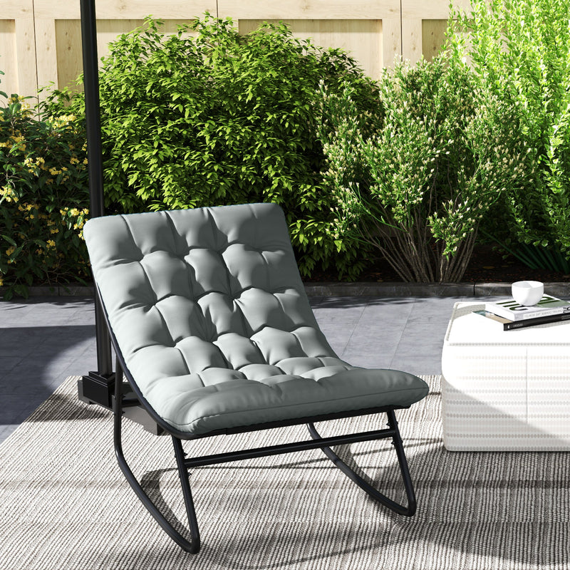 Outsunny - Outdoor Patio Rocking Chair with Cushion, Steel Frame Balcony Chair with Mesh Deep Seat for Porch, Garden, Grey