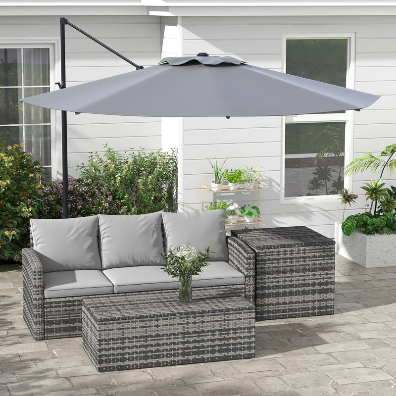 Outsunny - 10 FT Cantilever Umbrella, Aluminum Hanging Offset Umbrella with 360° Rotation, Crank, Tilt, Cross Base, Grey — 84D-321V00CG