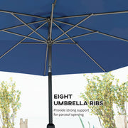 10' x 8' Round Market Umbrella, Patio Umbrella with Crank Handle and Tilt, Outdoor Parasol for Garden, Blue