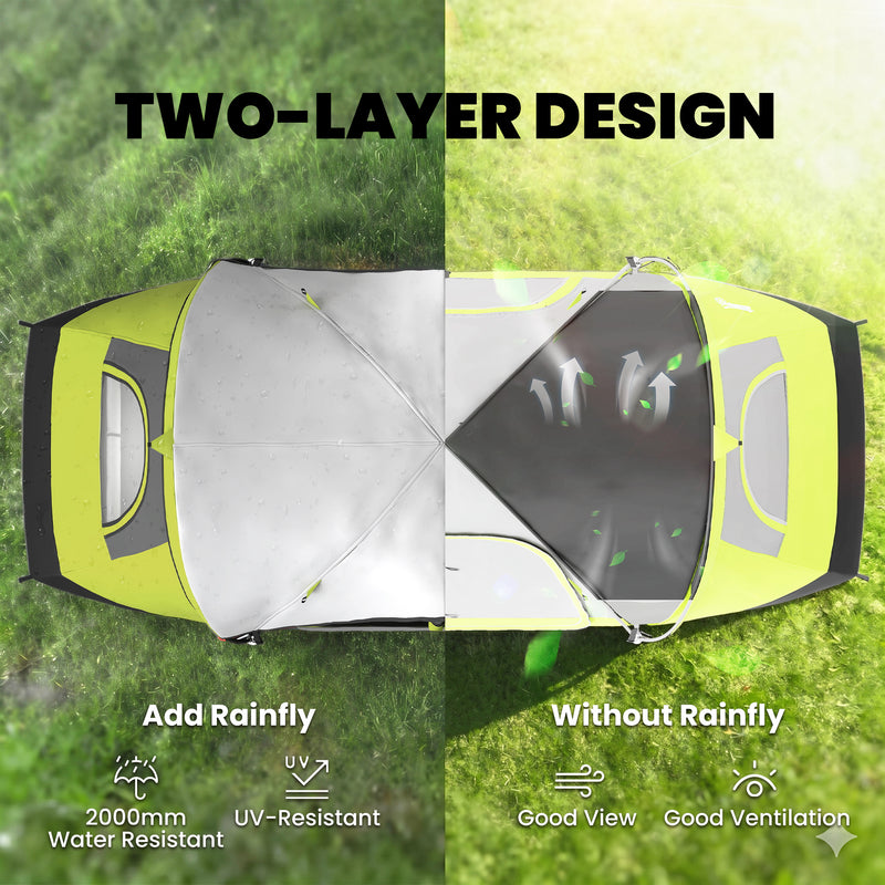 Outsunny - Camping Tent for 6 with 2 Bedroom, Waterproof Rainfly and Carry Bag for Fishing Hiking Festival, Green